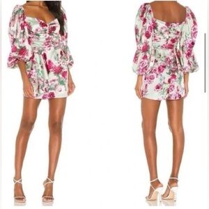 For Love And Lemons Revolve Robin Mini Dress Puff Sleeve Mint Floral Size Medium